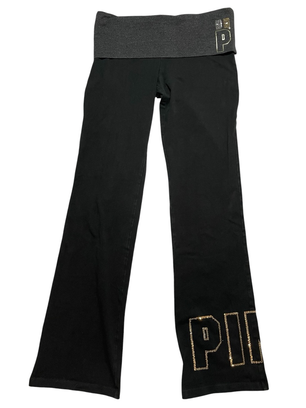 Victoria's Secret PINK black fold-over flare yoga pants. Size M
